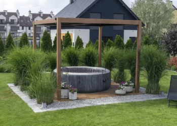 Wolnostojąca pergola tarasowa Lufel (3x3) w kolorze imitującym drewno (Woodlook) - dostępna na meblobranie.pl